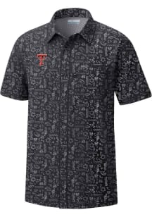Columbia Texas Tech Red Raiders Mens Black Super Slack Tide Short Sleeve Dress Shirt