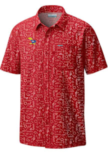 Columbia Kansas Jayhawks Mens Red Super Slack Tide Short Sleeve Dress Shirt