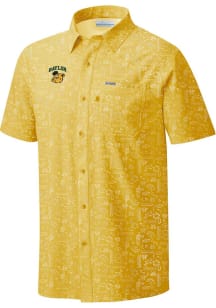 Columbia Baylor Bears Mens Yellow Super Slack Tide Short Sleeve Dress Shirt