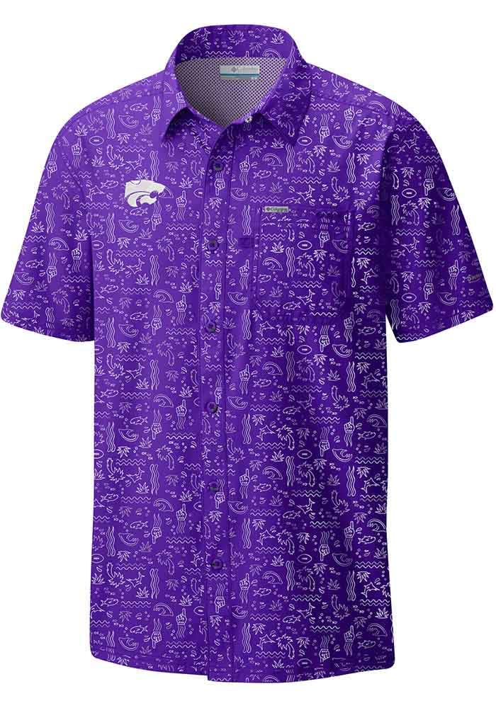 Columbia Mens PURPLE K-State Wildcats Super Slack Tide Button Down
