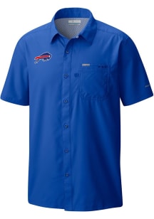 Columbia Buffalo Bills Mens Blue Heat Seal Slack Tide Camp Short Sleeve Dress Shirt