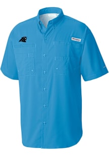 Columbia Carolina Panthers Mens Blue Heat Seal Tamiami Short Sleeve Dress Shirt