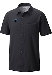 Columbia Carolina Panthers Mens Black Heat Seal Slack Tide Camp Short Sleeve Dress Shirt