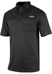 Columbia Carolina Panthers Mens Black Heat Seal Omni Wick Flycaster Short Sleeve Polo