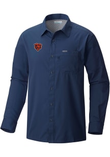 Columbia Chicago Bears Mens Navy Blue Heat Seal Slack Tide Long Sleeve Dress Shirt