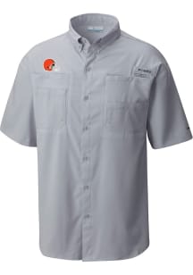 Columbia Cleveland Browns Mens Grey Heat Seal Tamiami Short Sleeve Dress Shirt