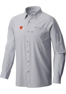 Columbia Cleveland Browns Mens Grey Heat Seal Slack Tide Long Sleeve Dress Shirt