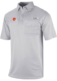 Columbia Cleveland Browns Mens Grey Heat Seal Omni Wick Flycaster Short Sleeve Polo