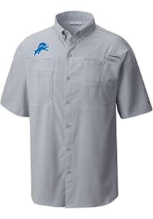 Columbia Detroit Lions Mens Grey Heat Seal Tamiami Short Sleeve Dress Shirt