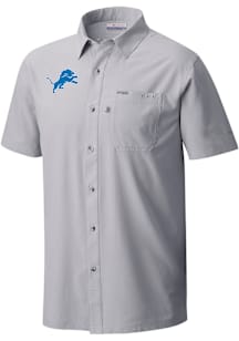 Columbia Detroit Lions Mens Grey Heat Seal Slack Tide Camp Short Sleeve Dress Shirt