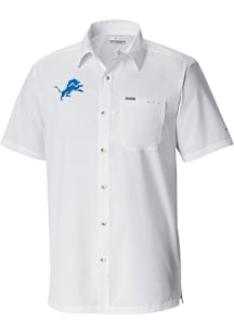 Columbia Detroit Lions Mens White Heat Seal Slack Tide Camp Short Sleeve Dress Shirt