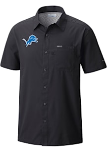 Columbia Detroit Lions Mens Black Heat Seal Slack Tide Camp Short Sleeve Dress Shirt