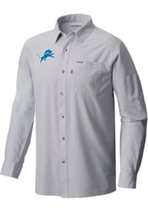 Columbia Detroit Lions Mens Grey Heat Seal Slack Tide Long Sleeve Dress Shirt