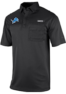 Columbia Detroit Lions Mens Black Heat Seal Omni Wick Flycaster Short Sleeve Polo