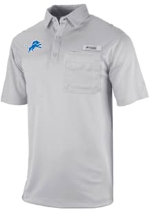 Columbia Detroit Lions Mens Grey Heat Seal Omni Wick Flycaster Short Sleeve Polo