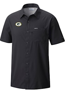 Columbia Green Bay Packers Mens Black Heat Seal Slack Tide Camp Short Sleeve Dress Shirt