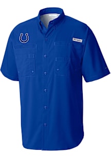 Columbia Indianapolis Colts Mens Blue Heat Seal Tamiami Short Sleeve Dress Shirt