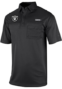 Columbia Las Vegas Raiders Mens Black Heat Seal Omni Wick Flycaster Short Sleeve Polo