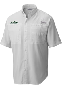 Columbia New York Jets Mens White Heat Seal Tamiami Short Sleeve Dress Shirt