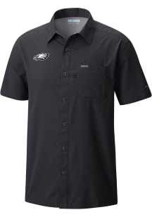 Columbia Philadelphia Eagles Mens Black Heat Seal Slack Tide Camp Short Sleeve Dress Shirt