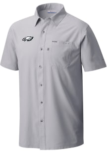 Columbia Philadelphia Eagles Mens Grey Heat Seal Slack Tide Camp Short Sleeve Dress Shirt