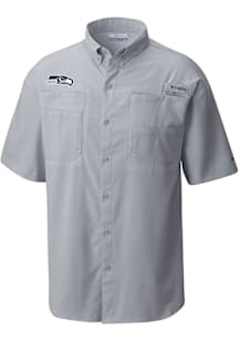 Columbia Seattle Seahawks Mens Grey Heat Seal Tamiami Short Sleeve Dress Shirt
