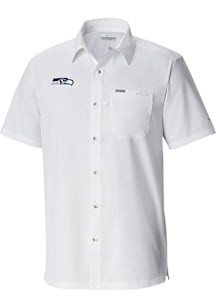 Columbia Seattle Seahawks Mens White Heat Seal Slack Tide Camp Short Sleeve Dress Shirt