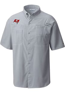 Columbia Tampa Bay Buccaneers Mens Grey Heat Seal Tamiami Short Sleeve Dress Shirt