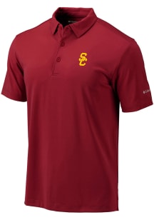 Mens USC Trojans Red Columbia Heat Seal Omni Wick Drive Short Sleeve Polo Shirt