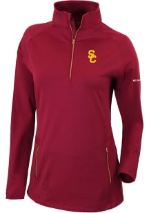 Womens USC Trojans Red Columbia Heat Seal Omni Wick Outward Nine Qtr Zip