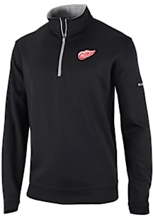 Columbia Detroit Red Wings Mens Black Heat Seal Omni Wick Wickhams Hills Long Sleeve Qtr Zip Pullo..