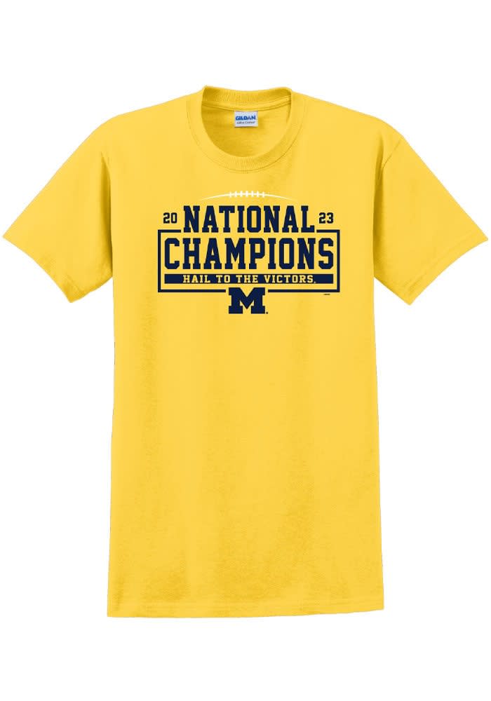 Michigan Wolverines GOLD 2023 National Champions Hail Short Sleeve T Shirt