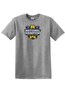 Michigan Wolverines Grey 2023 National Champions Official Logo Short Sleeve T Shirt