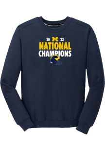 Michigan Wolverines Mens Navy Blue 2023 National Champions Long Sleeve Crew Sweatshirt