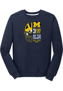 Michigan Wolverines Mens Navy Blue 2023 Back to Back 3X Conference Champions Long Sleeve Crew Sw..