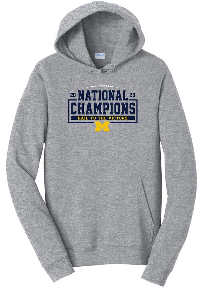 Michigan Wolverines Mens 2023 National Champions Hail Hoodie GREY