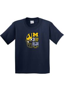 Michigan Wolverines Youth Navy Blue 2023 Back to Back 3X Conference Champions Short Sleeve T-Shi..