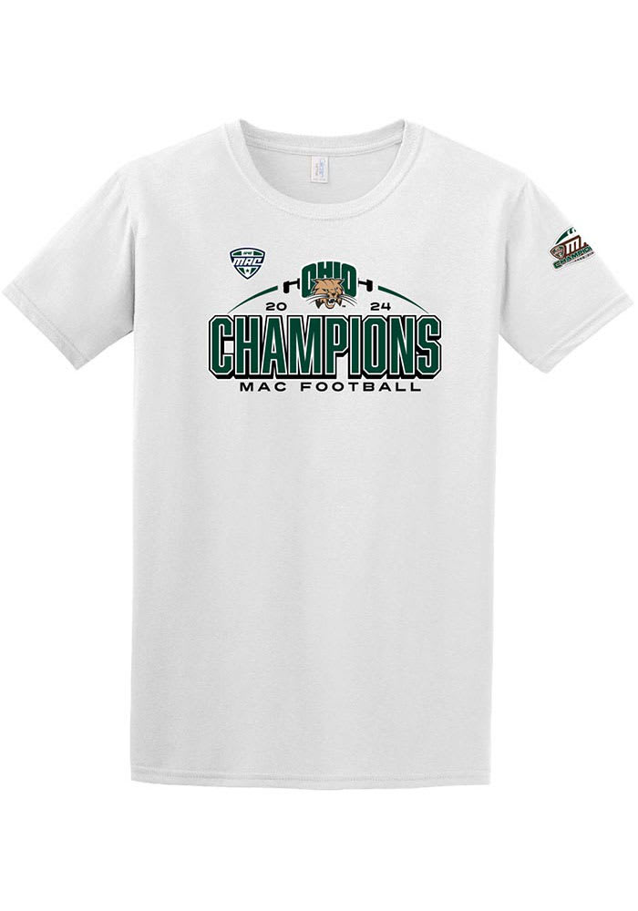 Ohio Bobcats White 2024 MAC Football Champions Short Sleeve T