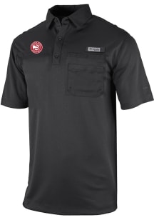 Columbia Atlanta Hawks Mens Black Heat Seal Omni Wick Flycaster Short Sleeve Polo