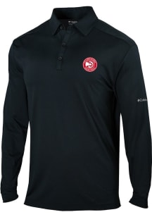 Columbia Atlanta Hawks Mens Black Heat Seal Omni Wick Pin High Long Sleeve Polo Shirt
