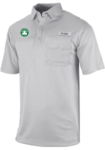 Columbia Boston Celtics Mens Grey Heat Seal Omni Wick Flycaster Short Sleeve Polo