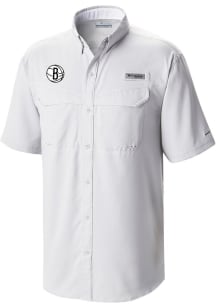Columbia Brooklyn Nets Mens White Heat Seal Low Drag Offshore Short Sleeve Dress Shirt