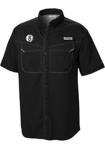 Columbia Brooklyn Nets Mens Black Heat Seal Low Drag Offshore Short Sleeve Dress Shirt