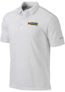 Mens Michigan Wolverines White Columbia Drive Design Short Sleeve Polo Shirt