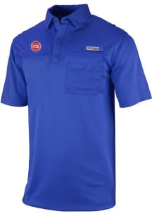 Columbia Detroit Pistons Mens Blue Heat Seal Omni Wick Flycaster Short Sleeve Polo