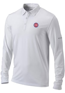 Columbia Detroit Pistons Mens White Heat Seal Omni Wick Pin High Long Sleeve Polo Shirt