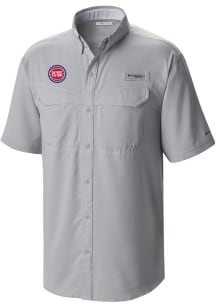 Columbia Detroit Pistons Mens Grey Heat Seal Low Drag Offshore Short Sleeve Dress Shirt