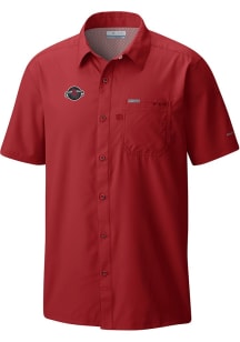 Columbia Houston Rockets Mens Red Heat Seal Slack Tide Camp Short Sleeve Dress Shirt