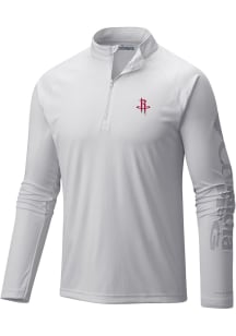 Columbia Houston Rockets Mens White Heat Seal Terminal Tackle Long Sleeve Qtr Zip Pullover
