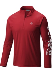 Columbia Houston Rockets Mens Red Heat Seal Terminal Tackle Long Sleeve Qtr Zip Pullover